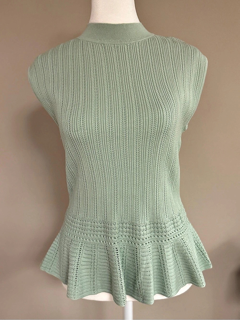 White House Black Market Sage Green Knit Peplum Sweater